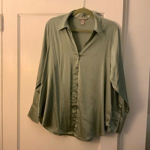 H&M Green V-Neck Blouse
